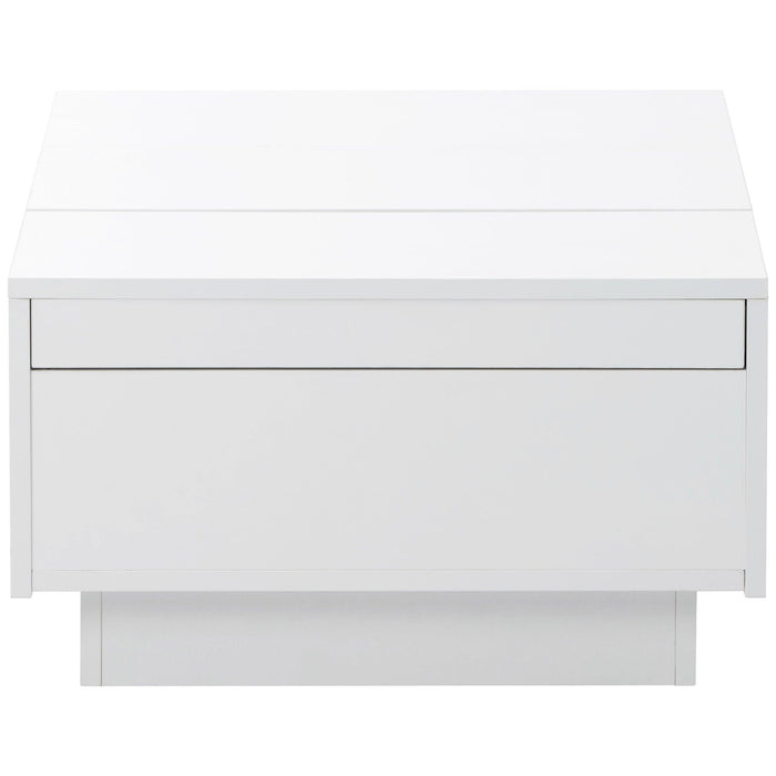 Coffee Table with 2 large Hidden Storage Compartment, Extendable Cocktail Table with 2 Drawers, High-gloss Center Table with Sliding Top for Living Room, 39.3"x21.6", White - DTYStore
