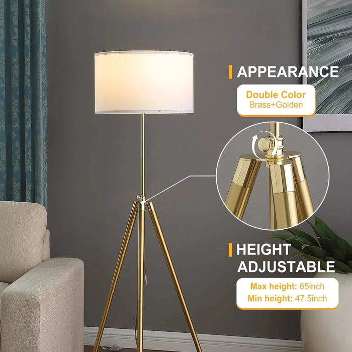 64' - 47'H Adjustable Height Brass/Shiny Gold Modern Tripod Floor Lamp for Living Room, Standing Lamp for Bedroom Default -DTYStore