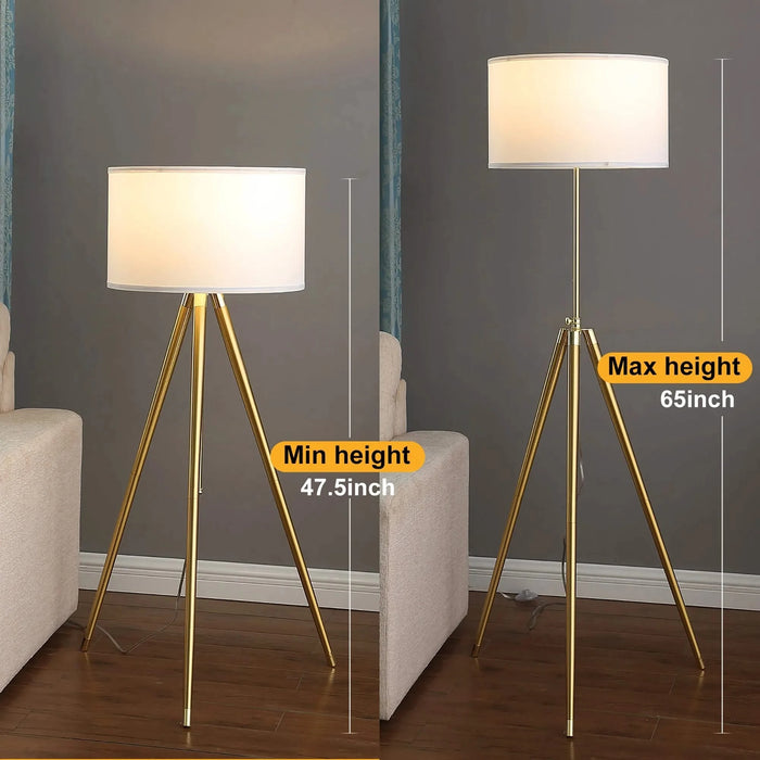 64' - 47'H Adjustable Height Brass/Shiny Gold Modern Tripod Floor Lamp for Living Room, Standing Lamp for Bedroom Default -DTYStore