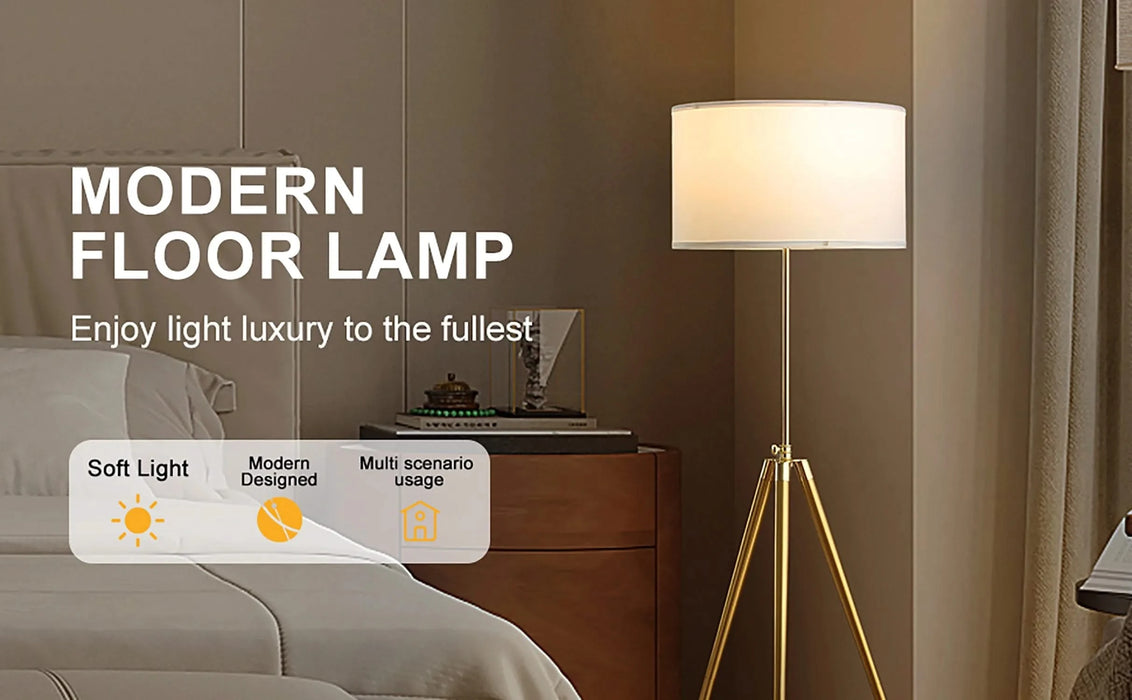 64' - 47'H Adjustable Height Brass/Shiny Gold Modern Tripod Floor Lamp for Living Room, Standing Lamp for Bedroom Default -DTYStore