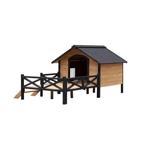 Outdoor Large Wooden Cabin House Style Wooden Dog Kennel with Porch - Image 5