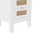 3-Pieces Bedroom Sets Queen Size Wooden Platform Bed with Natural Rattan Headboard, Nightstands Set of 2 with Rattan-Woven Surfaces and Three Drawers for Bedroom, White - DTYStore