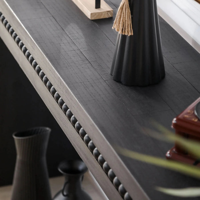 64in Modern Black Wood Console Table – Elegant Entryway Table with Decorative Beaded Trim Default -DTYStore