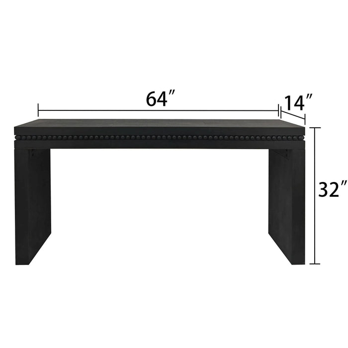 64in Modern Black Wood Console Table – Elegant Entryway Table with Decorative Beaded Trim Default -DTYStore