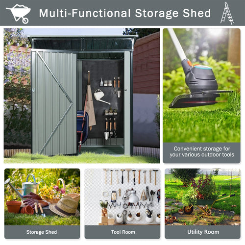 Modern Outdoor Metal Storage Shed with Transparent Plate in Black Iron and Plastic, 5ft x 3ft - Image 7