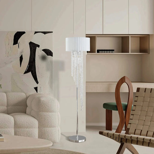 65.75'H Sheer White Drum Shade Rain Crystal Chrome Metal Floor Lamp for Living Room, Standing Lamp for Bedroom Default -DTYStore