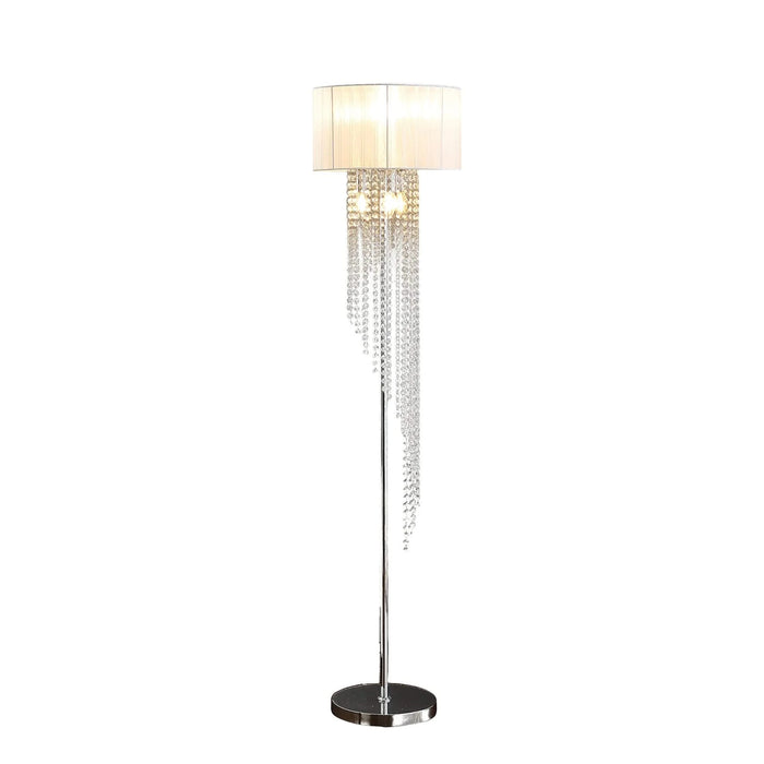 65.75'H Sheer White Drum Shade Rain Crystal Chrome Metal Floor Lamp for Living Room, Standing Lamp for Bedroom Default -DTYStore