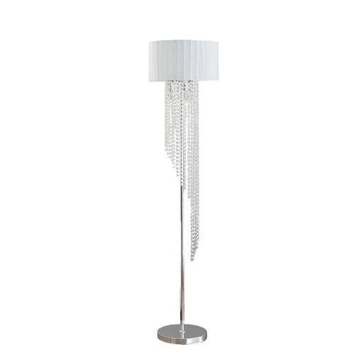65.75'H Sheer White Drum Shade Rain Crystal Chrome Metal Floor Lamp for Living Room, Standing Lamp for Bedroom Default -DTYStore