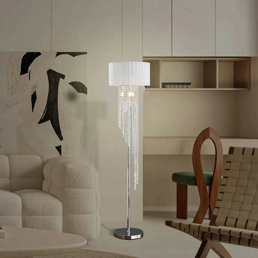 65.75'H Sheer White Drum Shade Rain Crystal Chrome Metal Floor Lamp for Living Room, Standing Lamp for Bedroom Default -DTYStore