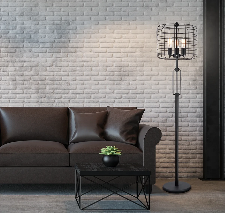 65'H BLACK INDUSTRIAL WIRE CAGE FLOOR LAMP W/ EDISON BULB(1PCS/CNT)(4.88/24.68) Default -DTYStore
