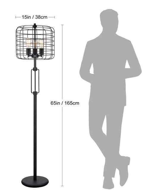 65'H BLACK INDUSTRIAL WIRE CAGE FLOOR LAMP W/ EDISON BULB(1PCS/CNT)(4.88/24.68) Default -DTYStore