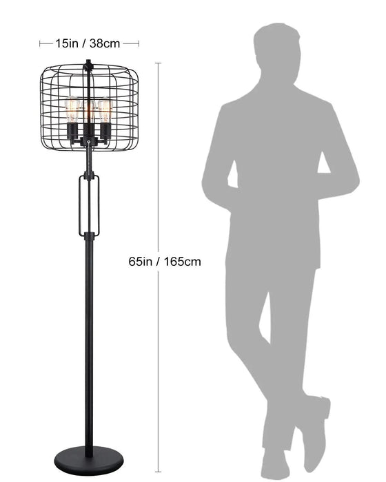 65'H BLACK INDUSTRIAL WIRE CAGE FLOOR LAMP W/ EDISON BULB(1PCS/CNT)(4.88/24.68) Default -DTYStore