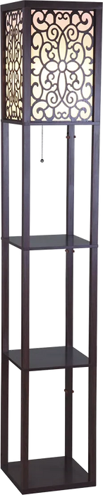 65'H BROWN 3-SHELF WITH FLOWER SHADE FLOOR LAMP Default -DTYStore