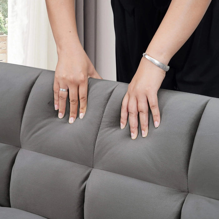 65 '3-in-1 foldable large size sofa bed, modern velvet double sofa, sofa bed with adjustable back, storage bag and pillow, suitable for living room, bedroom (dark grey) Default -DTYStore