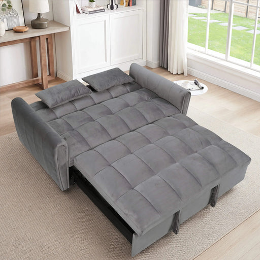 65 '3-in-1 foldable large size sofa bed, modern velvet double sofa, sofa bed with adjustable back, storage bag and pillow, suitable for living room, bedroom (dark grey) Default -DTYStore