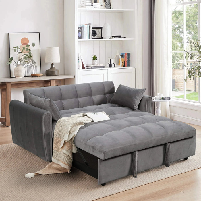 65 '3-in-1 foldable large size sofa bed, modern velvet double sofa, sofa bed with adjustable back, storage bag and pillow, suitable for living room, bedroom (dark grey) Default -DTYStore