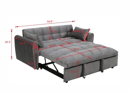 65 '3-in-1 foldable large size sofa bed, modern velvet double sofa, sofa bed with adjustable back, storage bag and pillow, suitable for living room, bedroom (dark grey) Default -DTYStore