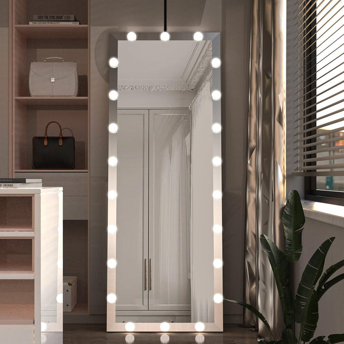 Hollywood Full Length Mirror with Lights Full Body Vanity Mirror with 3 Color Modes Lighted Standing Floor Mirror for Dressing Room Bedroom Wall Mounted Touch Control Silver 63"x24" - DTYStore