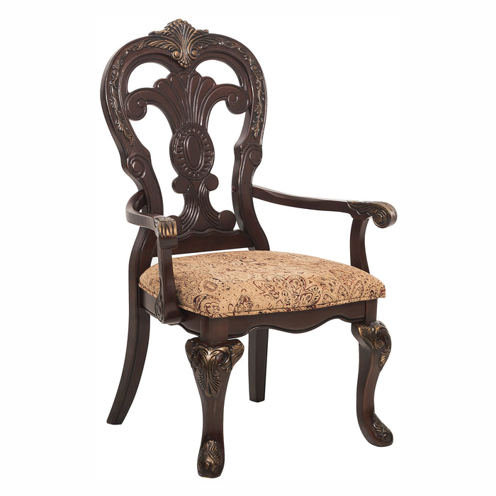 Traditional Formal Armchairs Set of 2 Cherry Finish with Gold Tipping Fabric Upholstery Wooden Dining Room Furniture - DTYStore