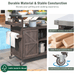 Outdoor Kitchen Island, Rolling Bar Cart & Storage Cabinet, Farmhouse Solid Wood Outdoor Grill Table with Stainless Steel Top, Spice Rack , Towel Rack for Kitchen & Barbecue , Dark Brown - DTYStore