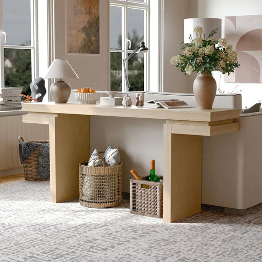 66' Extra Wide Real Wood Veneered Console Table, Minimalist Sofa Table Behind Couch for Entryway, Hallway, Living Room, Home Office, Distressed Oak Default -DTYStore