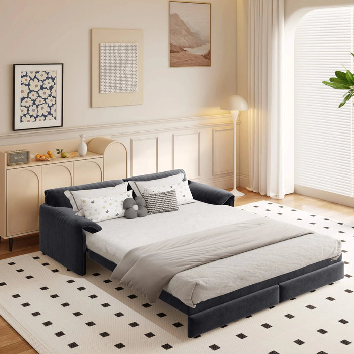 66' Queen Pull Out Sofa Bed, 3-in-1 Convertible Sleeper Sofa with Side Storage,Multi-Functional Velvet Loveseat Bed for Living Room,Bedroom,Apartment,Office Default -DTYStore