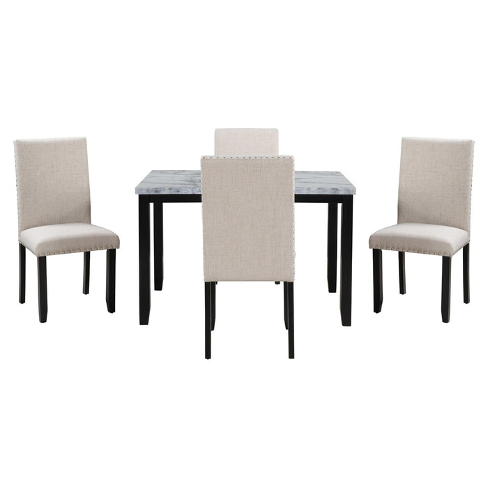 Faux Marble 5-Piece Dining Set Table with 4 Thicken Cushion Dining Chairs Home Furniture, White/Beige+Black - DTYStore