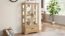 Glass Cabinet Lighted Glass Cabinet Curio Display Cabinet with Adjustable Glass Shelves 2 Doors and 1 drawer Cabinet Bulb Included OAK - DTYStore