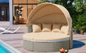 Patio Furniture Round Outdoor Sectional Sofa Set Rattan Daybed Two-Tone Weave Sunbed with Retractable Canopy, Separate Seating and Removable Cushion, Light Coffee - DTYStore