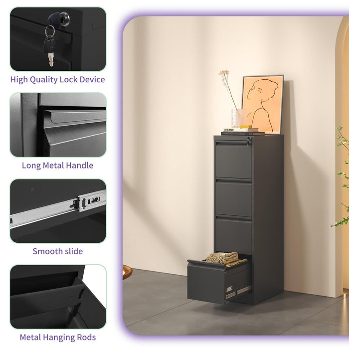 4 Drawer Metal Vertical File Cabinet with Lock for Office Home A4 Legal/Letter Size