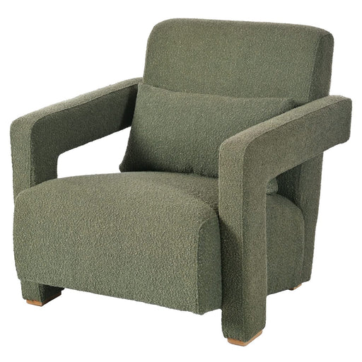 Mirod Sleek Right-Angle Armrests Accent Chair with Ergonomic Lumbar Support, Green Boucle, Wooden Block Legs