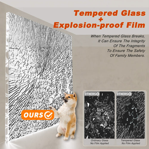 Frameless shower door 56-60 'W x 76' H, 1/4 '(6 mm) Clear Tempered Glass, Explosion Proof Film, Stainless Steel Handle, Matte Black - Image 8