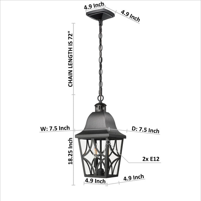 Outdoor Pendant Light Fixture, Modern Black Exterior Hanging Lantern Anti-Rust Metal Hanging Lights with Clear Glass Shade and Adjustable Chain for Porch Foyer Doorway Front Door (1 pack)