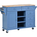 Kitchen cart with Rubber wood desktop rolling mobile kitchen island with storage and 5 draws 53 Inch length (Blue) - DTYStore