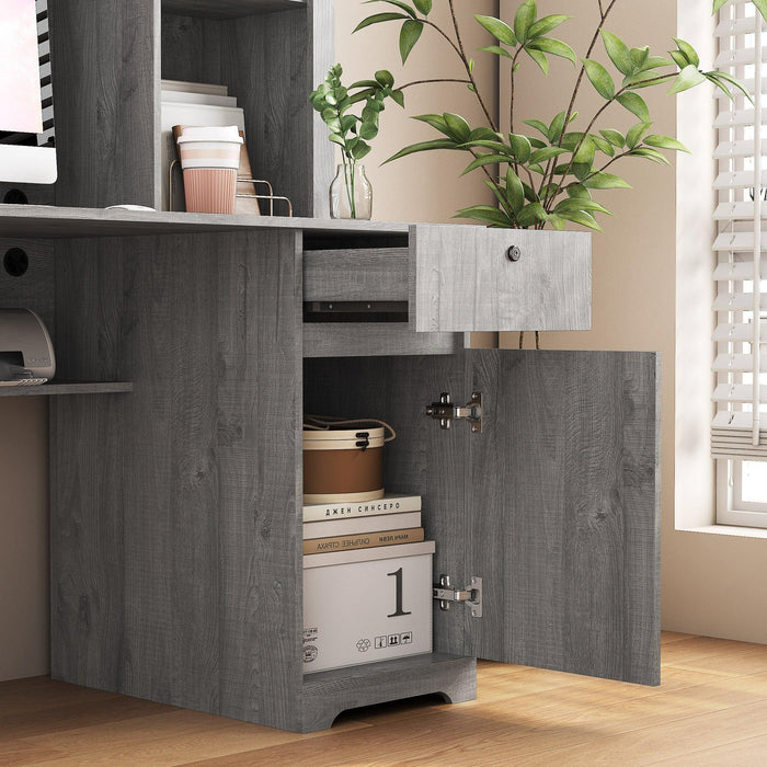 Computer Desk with Hutch & Bookshelf,Wood Executive Desk Teens Student Desk Writing Laptop Home Office Desk with Drawers,3 AC Outlets and 2 USB Charging Ports,Study Laptop Table for Home - DTYStore
