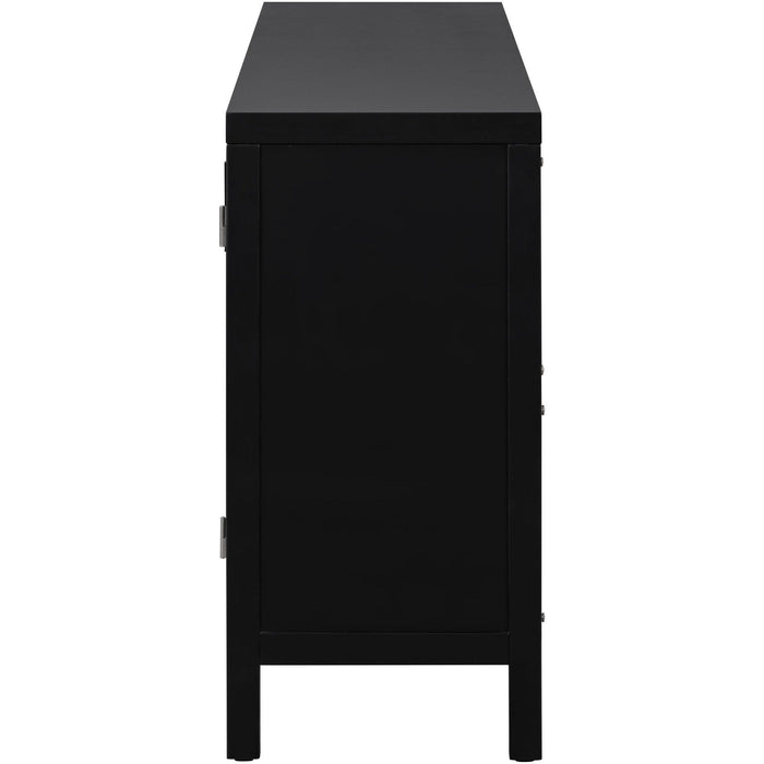 Large Storage Space Sideboard with Artificial Rattan Door and Metal Handles for Living Room and Entryway (Black) - DTYStore