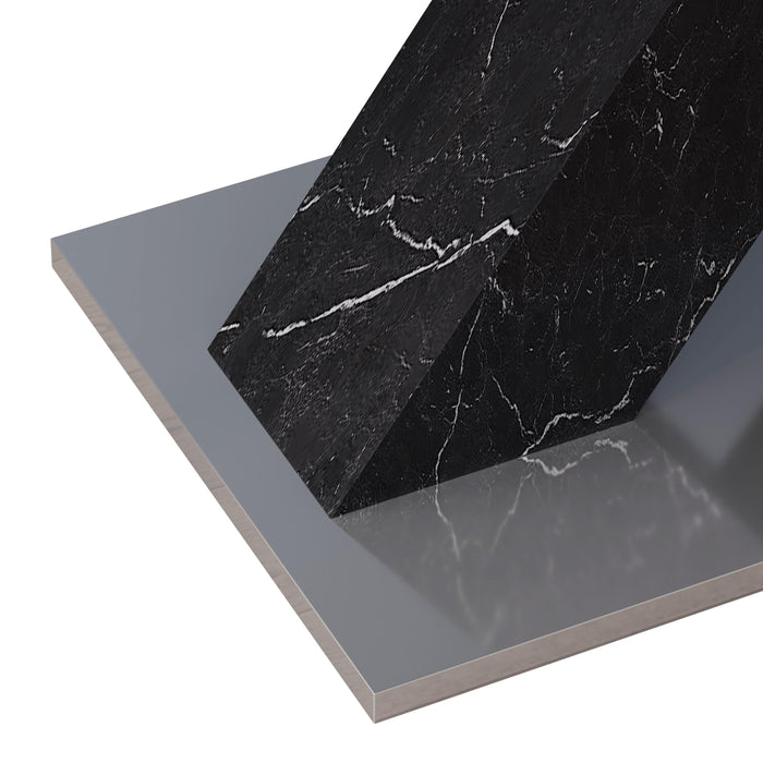 Modern Square Dining Table,Stretchable,Printed Black Marble Table Top+MDF X-Shape Table Leg with Metal Base - DTYStore