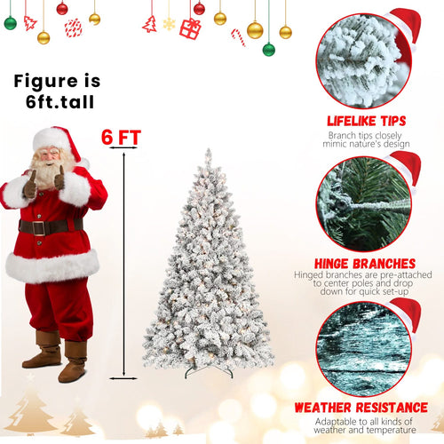 6FT Flocked Christmas Tree with 350 UL Lights and 35 Natural Pine Cones – Snowy PVC Tips, 888 Tips, Hinged Structure, Stable Metal Stand, Easy Setup - Image 13