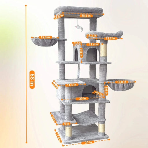 68 Inches Multi-Level Large and Tall Cat Tree gray Default -DTYStore