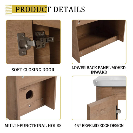 68'' Wall-Mounted Bathroom Vanity with White Ceramic Sink and Storage Shelves & 1-Soft-Close Door, KD-Packing, Plywood Default -DTYStore