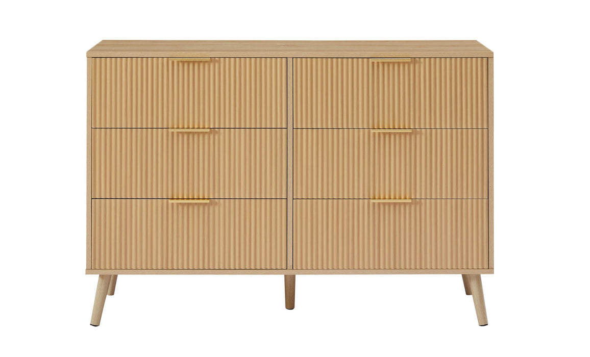 Bedroom Dresser, 6 Double Dressers with Wavy Drawers, Wooden Chest of Drawers for Children's Room, Living Room, Entrance and Hallway, Natural, 47.2''W x 15.8''D x 31.7''H. - DTYStore