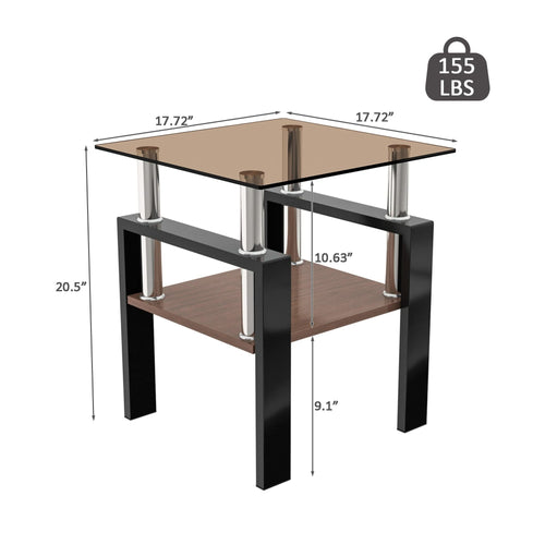 Set of 2 Modern Tempered Glass Tea Table ,Tempered Glass Tabletop with MDF Layer,Coffee Table,End Table, Square Table for Living Room, Brown/black - Image 10
