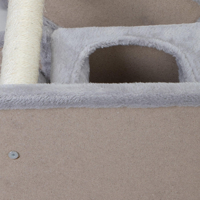 Double Level Cat Tree Stand House Furniture Kittens Activity Tower Posts Kitty Pet Play House - light gray - DTYStore
