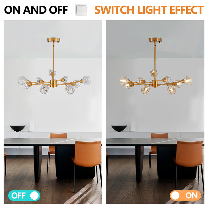 Modern Crystal Chandeliers, 9 Lights Golden Chandelier for Living Room Bedroom, Dining Room Chandelier Over Table, Kitchen Light Fixtures(Bulbs Not Included) - DTYStore