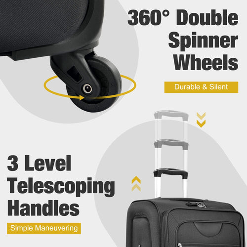 Softside Luggage Expandable 3 Piece Set Suitcase with Duffel Bag Upright Spinner Softshell Lightweight Luggage Travel Set - Image 15