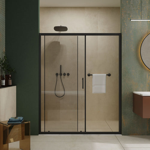 60.in W x 72.in H Single Sliding Shower Door, 1/5 inch Thick Clear Tempered Glass Shower Door with Stainless Steel Handle, Black - Image 2