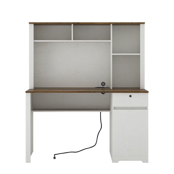 Computer Desk with Hutch & Bookshelf,Wood Executive Desk Teens Student Desk Writing Laptop Home Office Desk with Drawers,3 AC Outlets and 2 USB Charging Ports,Study Laptop Table for Home - DTYStore