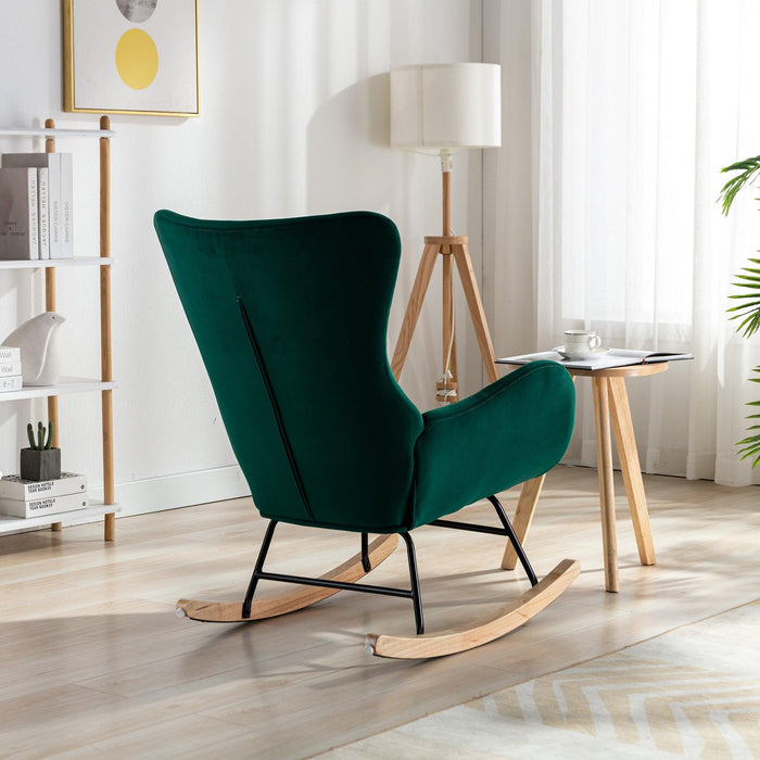 Velvet Fabric Padded Seat Rocking Chair with High Backrest and Armrests