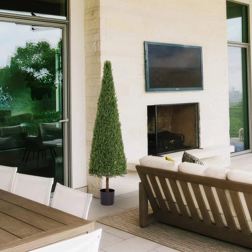 6FT Artificial Conical Topiary Trees UV Resistant Faux Cedar Bushes and Evergreen Shrubs, Fake Potted Plants for Front Porch Outside Planter Decor, 1pc/set Default -DTYStore