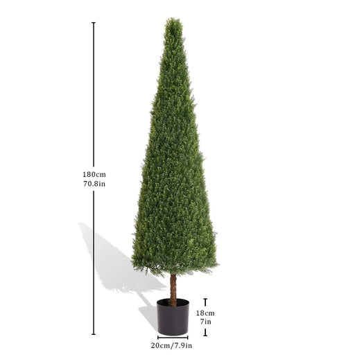 6FT Artificial Conical Topiary Trees UV Resistant Faux Cedar Bushes and Evergreen Shrubs, Fake Potted Plants for Front Porch Outside Planter Decor, 1pc/set Default -DTYStore